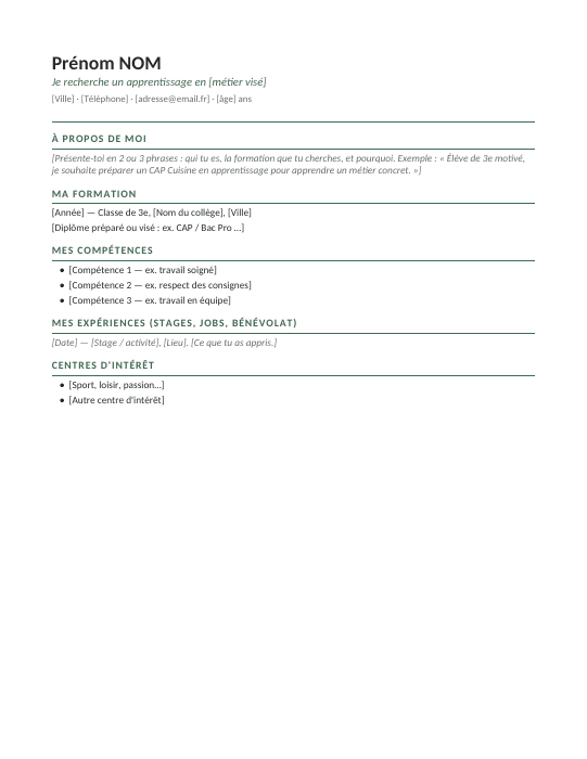 Aperçu du modèle de CV Classique