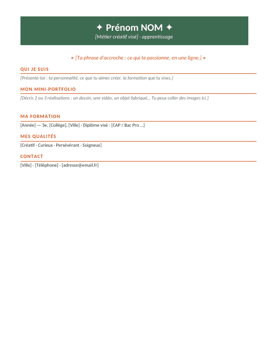 Aperçu du modèle de CV Créatif